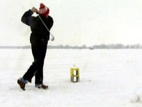 Golfers Tee Off on Frozen Lake