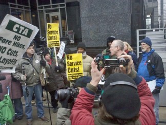 Dozens Protest Funding Cuts Affecting CTA, Schools