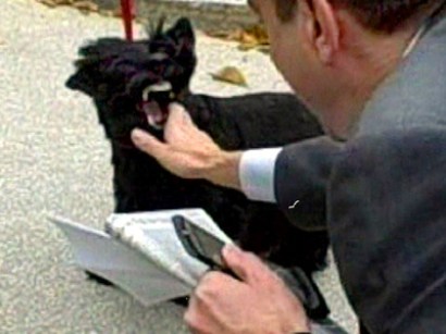 Barney bites a reporter at the White House Thursday.