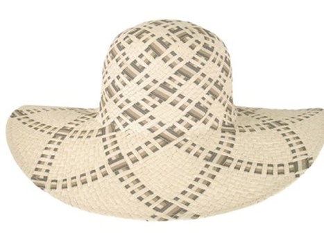 Striped Ribbon and Flat Weave Floppy Hat