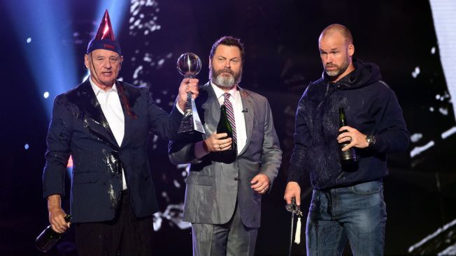 Bill Murray Nick Offerman Toast Cubs World Series Title