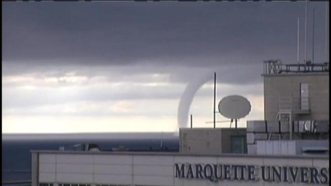 On Saturday, several waterspouts swirled just off the Milwaukee shoreline, in Lake Michigan.  This time-lapse video shows a big one that lasted for several minutes.