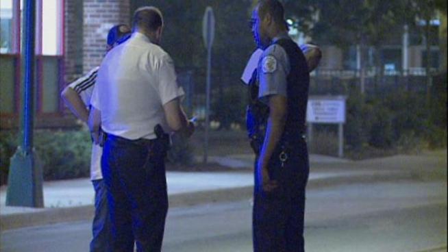 A police chase ended with a car slamming into a store and three men arrested.