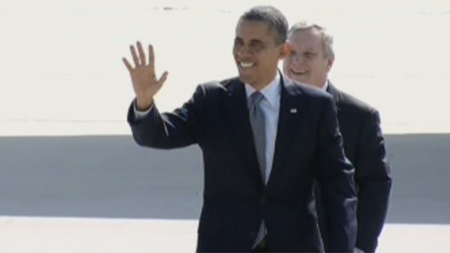 Air Force One touches down at O'Hare Airport, marking the President Obama's return to Chicago. He is only in town for a day trip and will be leaving tonight.