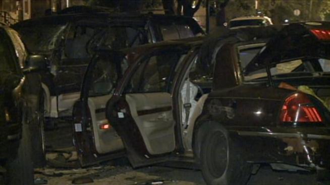 Police say the suspects' vehicle hit five or six parked cars late Sunday on the 7800 block of South Oglesby Avenue.