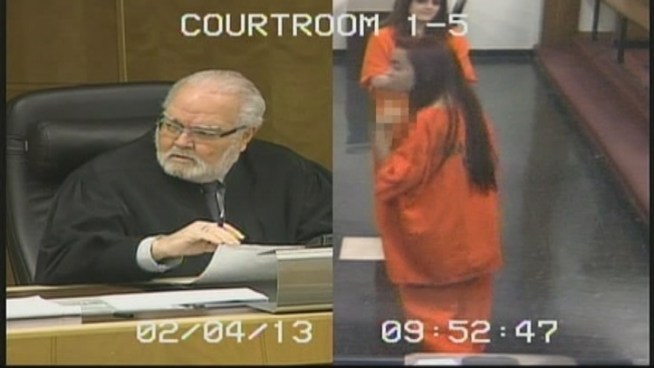 Penelope Soto is sentenced to 30 days in jail for contempt of court after she gives Miami-Dade Circuit Judge Jorge Rodriguez-Chomat the finger during a bond hearing.