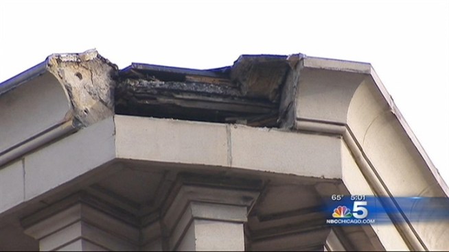 On Saturday strong storms rolled through the Chicago area bringing hail along with powerful thunder and lightning. Michelle Relerford reports from Lakeview where lightning took a chuck out of a building for NBC news at 5 p.m. on Saturday, Nov. 10, 2010.
