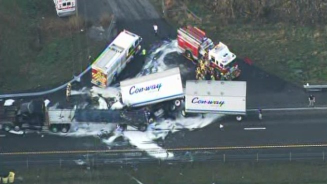 A Multi-semi truck crash blocked all lanes of east bound I-80 Friday morning.