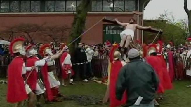 Residents and onlookers witnessed the annual stations of the cross demonstration.