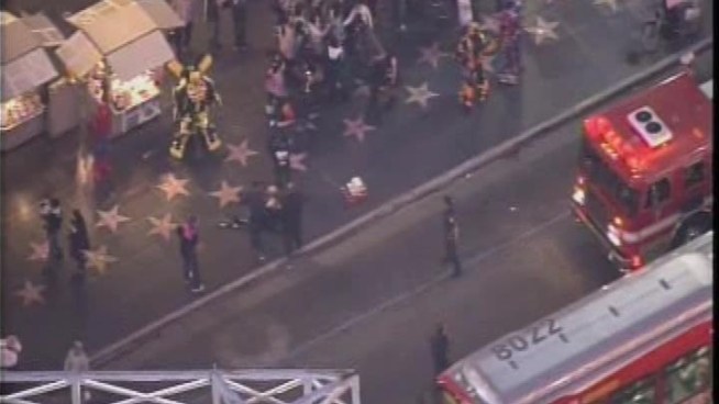 A fight broke out Thursday between some characters on Hollywood Boulevard sidewalks.