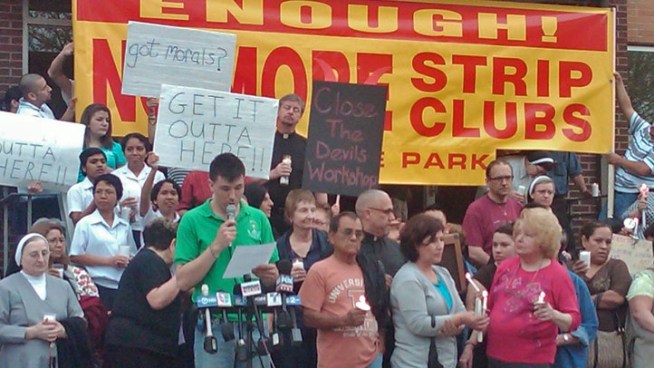 Hundreds of people gathered in west suburban Stone Park on Thursday evening to protest the upcoming opening of a strip club that's adjacent to a convent. The sisters of the convent and their supporters want the club's permits revoked, and claim they were never given legal notice of the project. The club's owner said the venue will bring much-needed jobs.