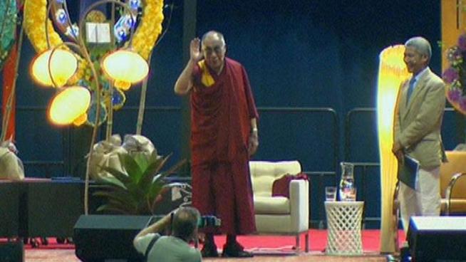 The Dalai Lama speaks to thousands gathered at the UIC Pavillion in Chicago.