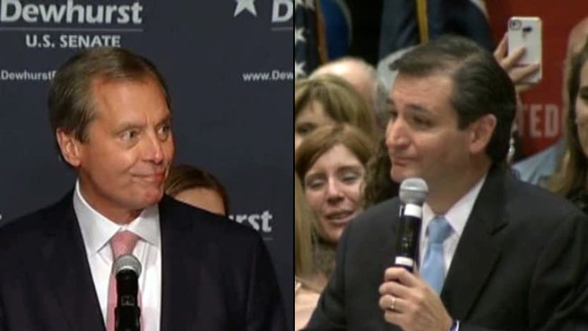 Tea party candidate Ted Cruz beat Lt. Gov. David Dewhurst for the Republican nomination for Sen. Kay Bailey Hutchison's seat.