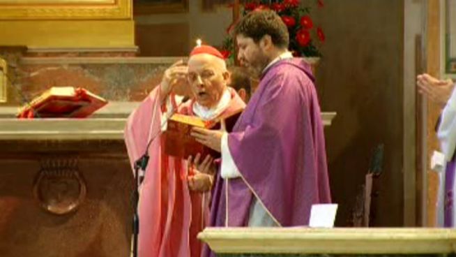 Chicago s Cardinal Francis George received a warm welcome as he celebrated Mass Sunday morning at his titular parish at the Basilica of St. Bartholomew on Tiber Island.