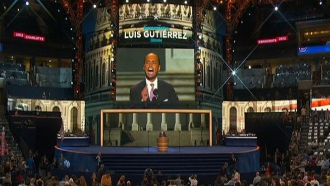 Rep. Luis Gutierrez (D-IL) spoke at the Democratic National Convention in Charlotte on Sept. 5, 2012.