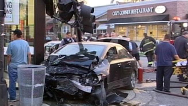Two cars collide violently in the Humboldt Park neighborhood early Sunday, injuring six people.