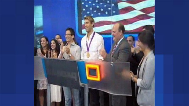 The Lake Forest native ran the bell on Wall Street just days after coming home from London, where he won a gold medal in the men's 100-meter backstroke.
