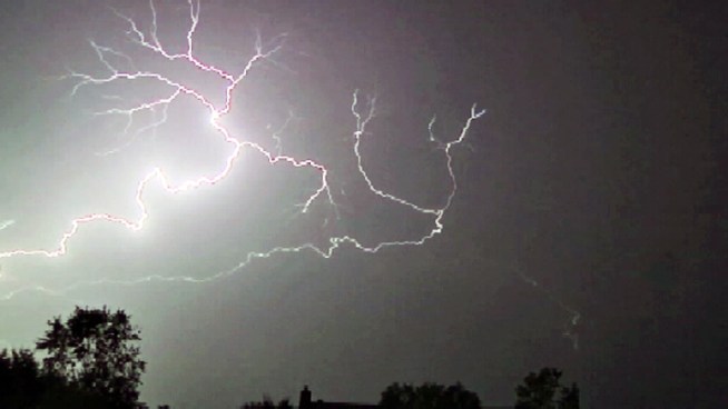 Incredible video of lightning crackling across the sky in Middle Island, N.Y. during the summer storm  on Thursday, July 26.