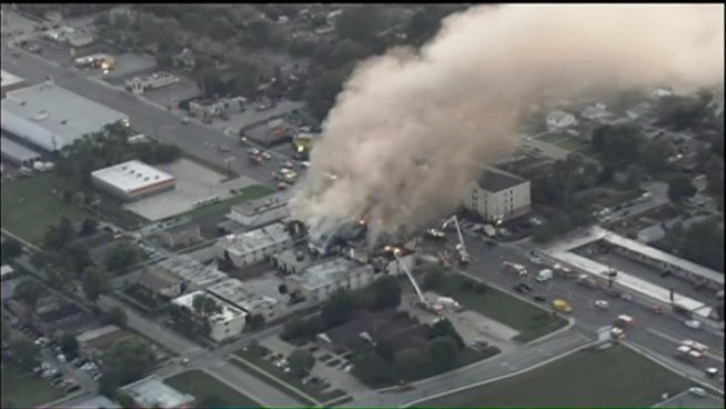 An early morning three-alarm fire at an empty Super 8 Motel in Franklin Park closed Mannheim Road southbound at Irving Park and northbound at Grand Avenue.