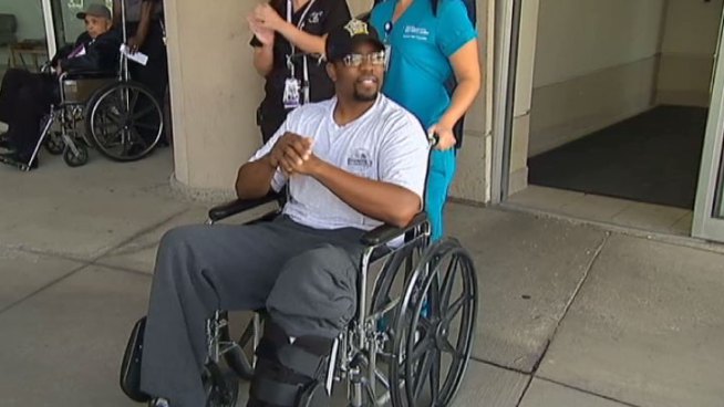 Officer Nyls Meredith has had 10 surgeries so far since being shot last month. Kim Vatis reports on his recovery.