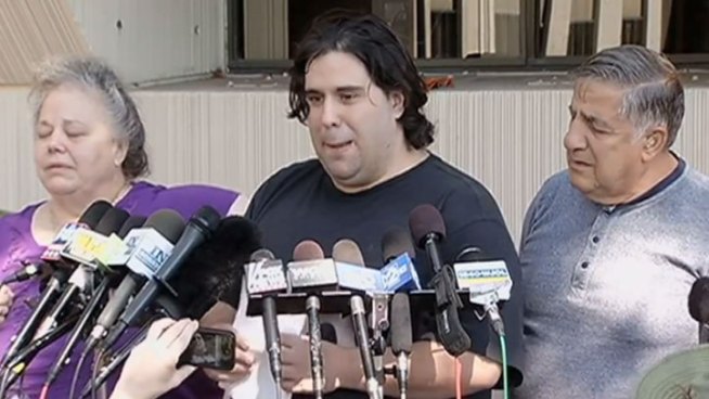 Nick Savio speaks to reporters outside the Will County Courthouse after his former brother-in-law is convicted of murder.