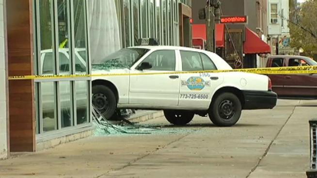 This cab driver apparently lost control of his vehicle and slammed into a building. He was forced to call a taxi after the accident.