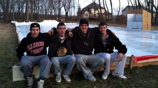 Four friends built a backyard ice rink with water from a school fire hydrant.