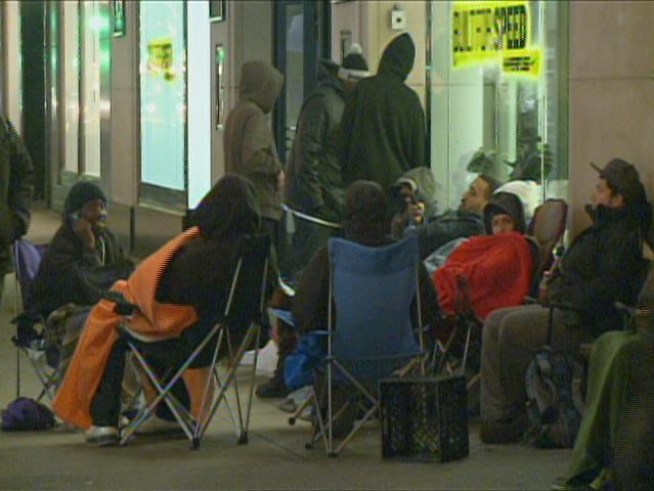 People bundled up and waited all night for <a title=