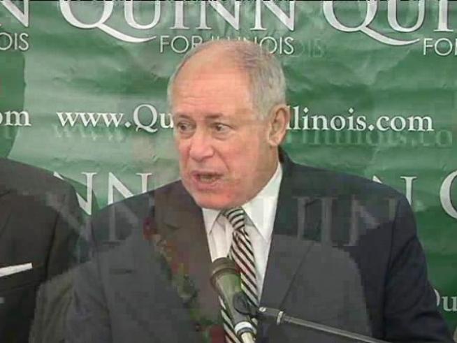Illinois Gov. Pat Quinn introduces Sheila Simon during a stop in Chicago on Monday.