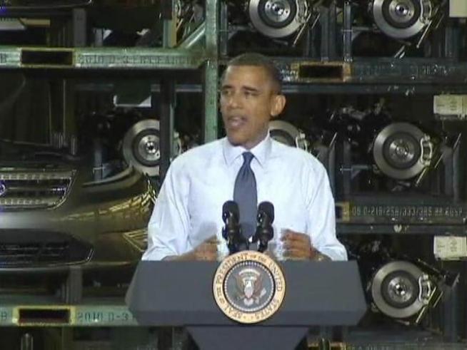 The President addresses workers at the Chicago Ford Plant