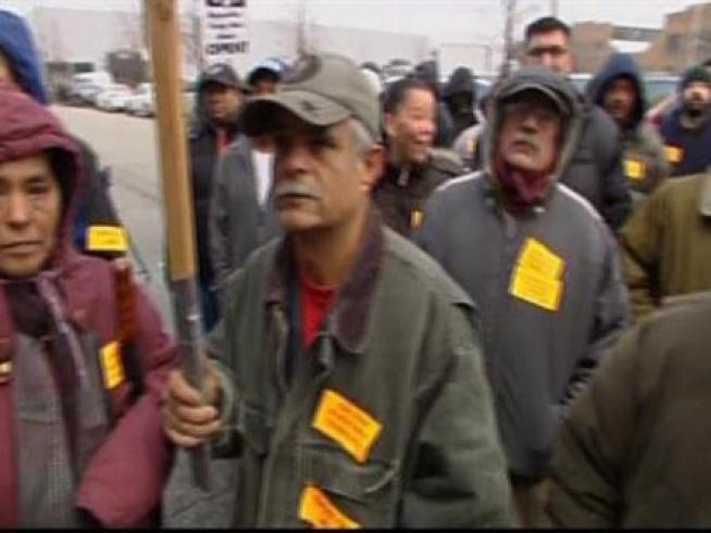 B roll of workers protesting Sunday December 07 2008