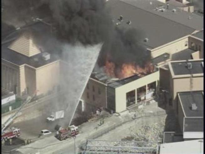 Sky5 chopper video shows flames shooting through the roof of the Empress Casino.
