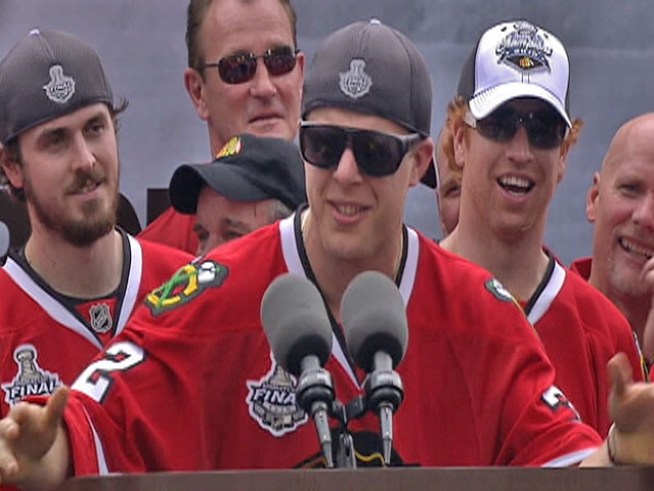 Blackhawks left winger busts out an original rhyme during <a title=