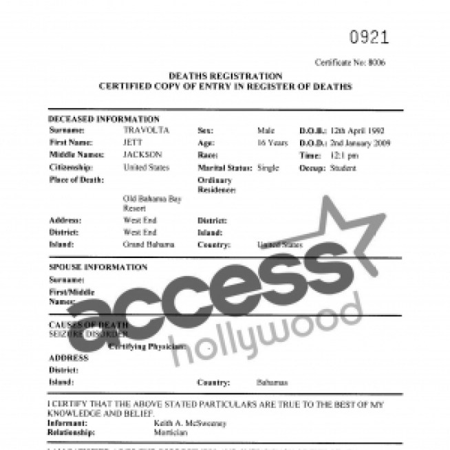 Death Certificate Indicates Jett Travolta Succumbed To ‘Seizure Disorder’