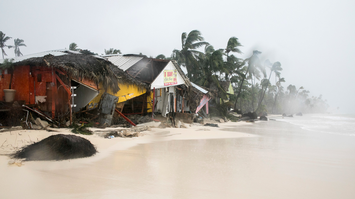 A gift shop damaged in the crossing of Hurricane Maria is shown on Cofrecito Beach, Bavaro, Dominican Republic, Thursday, Sept. 21, 2017.