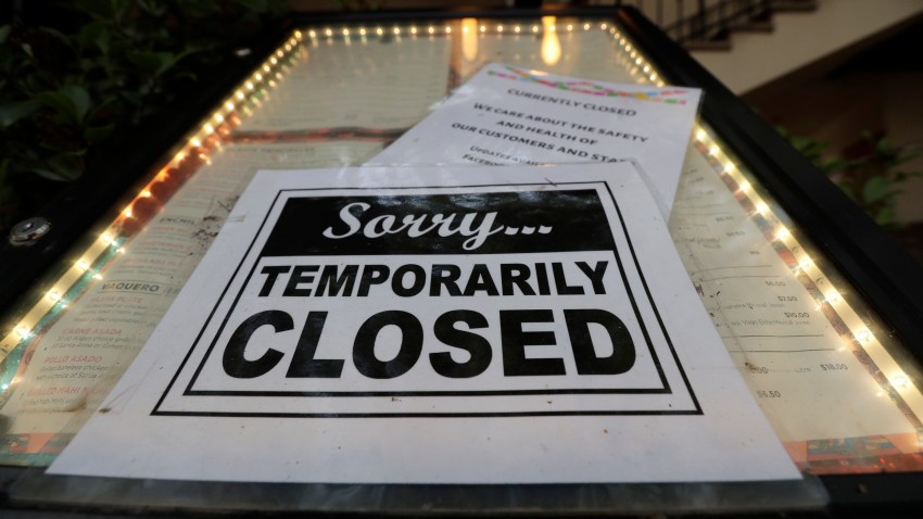 In this April 28, 2020, file photo, a closed sign is posted at a restaurant along the River Walk in San Antonio.