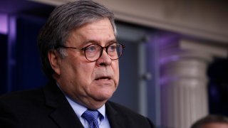 In this April 1, 2020, file photo, Attorney General William Barr speaks about the coronavirus in the James Brady Press Briefing Room of the White House in Washington.