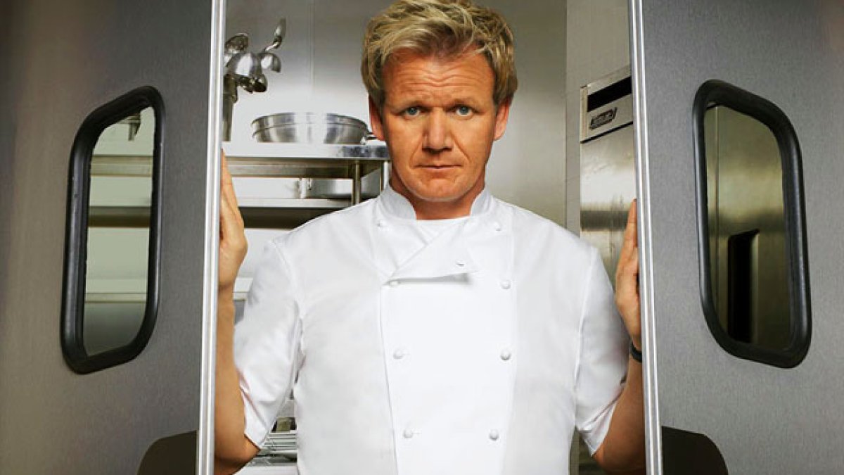 In Kitchen nightmares' intro Gordon Ramsay is attacked by multiple