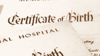 Close-up of a stack of birth certificates.