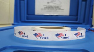 "I Votedstickers on display on an Election Day.