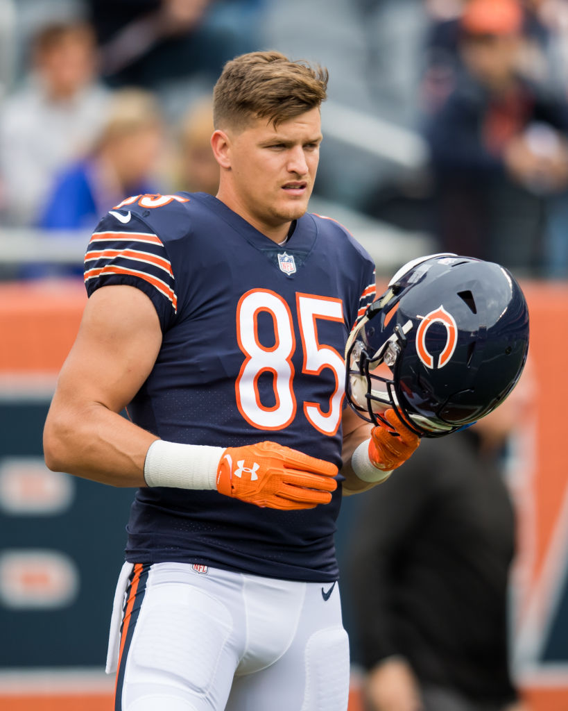 August 16, 2019, Chicago Bears quarterback Mitchell Trubisky (10) looks on  during the NFL preseason game between the Chicago Bears and the New York  Giants at MetLife Stadium in East Rutherford, New