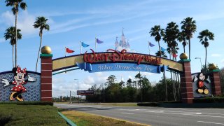 The entrance to Disney World is deserted on the first day of closure as theme parks in the Orlando area suspend operations for two weeks in an effort to curb the spread of the coronavirus (COVID-19).