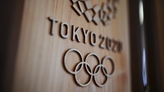 In this March 30, 2020, file photo, the Tokyo 2020 logo is pictured in Sagamihara.