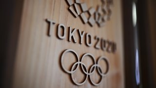 In this March 30, 2020, file photo, the Tokyo 2020 logo is pictured in Sagamihara.