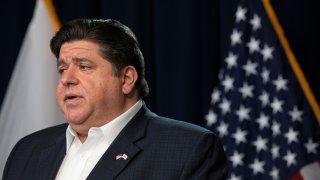 Gov. J. B. Pritzker speaks during his daily press briefing