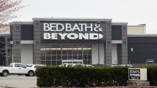 WESTBURY, NEW YORK - MARCH 20: A general view of the Bed Bath & Beyond sign as photographed on March 20, 2020 in Westbury, New York.