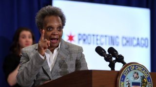 Mayor Lori Lightfoot speaks during a news conference at Chicago City Hall