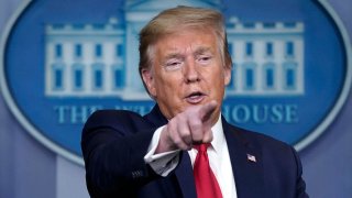 President Donald Trump speaks during the daily briefing of the coronavirus task force at the White House on April 22, 2020, in Washington.