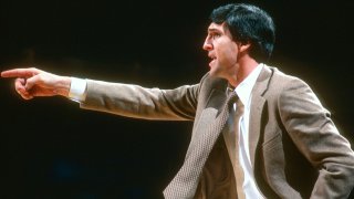 Head coach Jerry Sloan of the Chicago Bulls looks on from the sidelines against the Washington Bullets during an NBA basketball game circa 1981