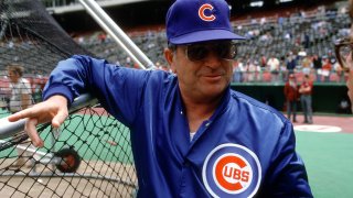 PHILADELPHIA, PA – CIRCA 1984: Manager Jim Frey #8 of the Chicago Cubs looks on during batting practice before a Major League Baseball game against the Philadelphia Phillies circa 1984 at Veterans Stadium in Philadelphia, Pennsylvania. Frey managed the Cubs from 1984-86. (Photo by Focus on Sport/Getty Images)